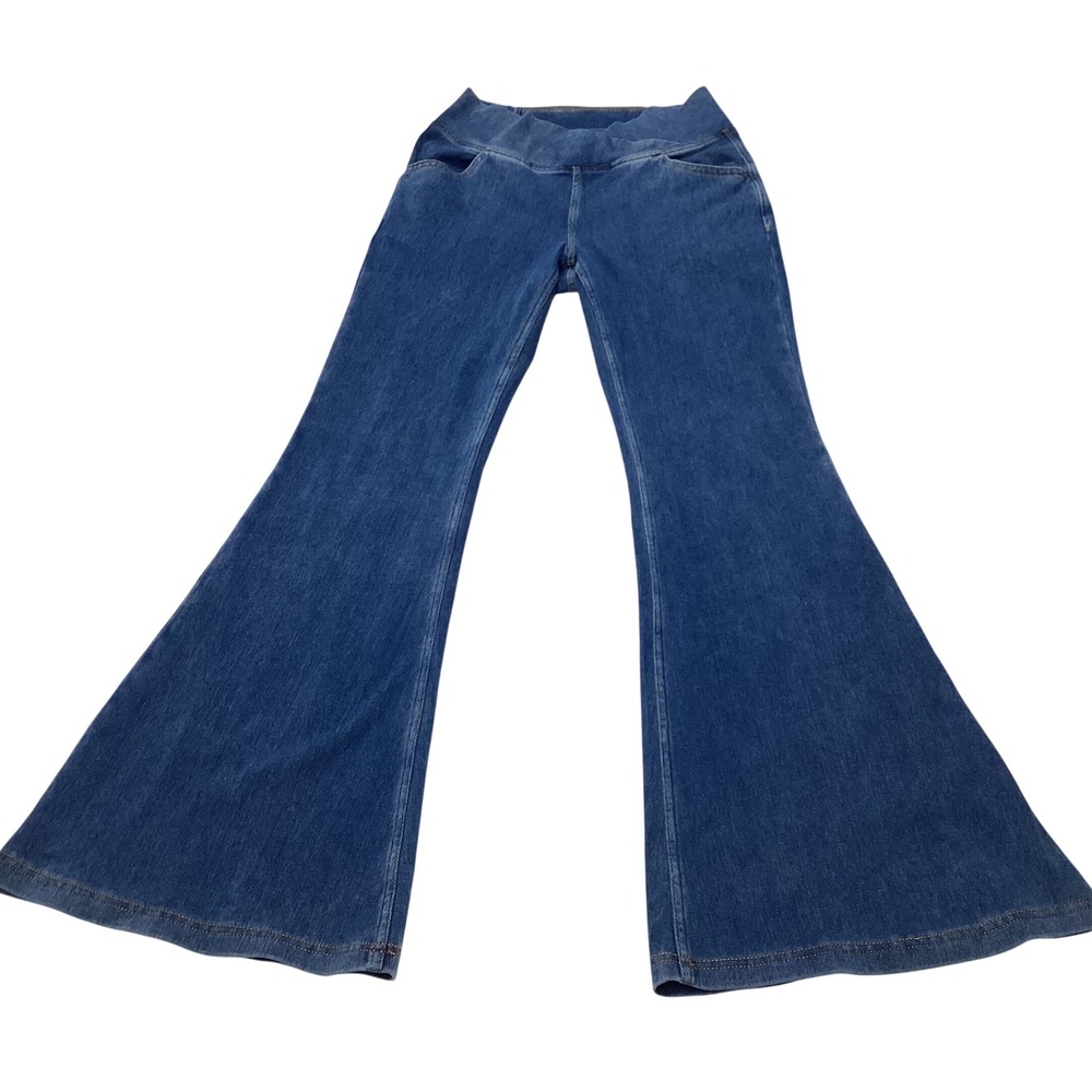 Halara Women Blue Crossover Waist Flare Bell Bottom Stretch Jeans Size S Regular